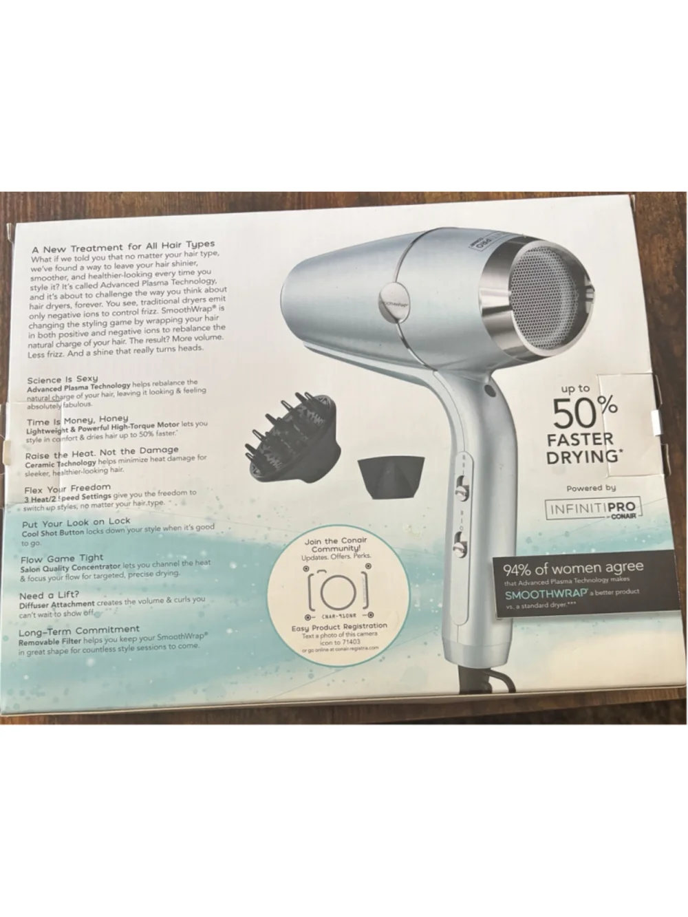 InfinitiPRO by Conair SmoothWrap Advanced Plasma Hair Dryer w/Attachments - Mint